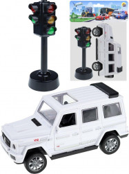 Игрушка РЫЖИЙ КОТ Внедорожник в наборе со светофором. Открывающиеся двери 16.5х5х21см ( Арт. И-8789)