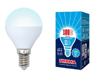 Лампа светодиодная VOLPE (UL-00003831) LED-G45-11W/NW/E14/FR/NR Форма шар матовая Серия Norma 4000K