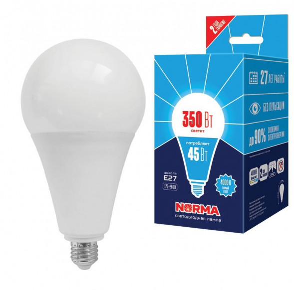 Мощные лампы А (Форма А) VOLPE (UL-00005611) LED-A120-45W/4000K/E27/FR/NR