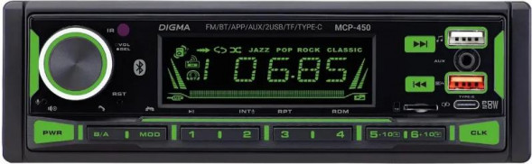Автомагнитола DIGMA MCP-450 1DIN 4x45Вт BT5.0 USB2.0 AUX 4 ПДУ
