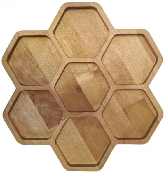 РОССИЯ 370674m Менажница &quot;Соты 7 ячеек&quot; 26,5х28х1,8 см, массив берёзы, покрыта маслом