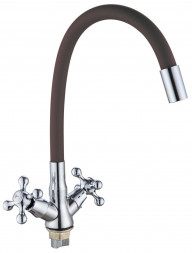 Смеситель GOTA ROCIO G095538-GOTA Barcelona Смеситель д/кухни с 2-мя рукоятками с высоким силиконовым изливом, креп. гайка серый