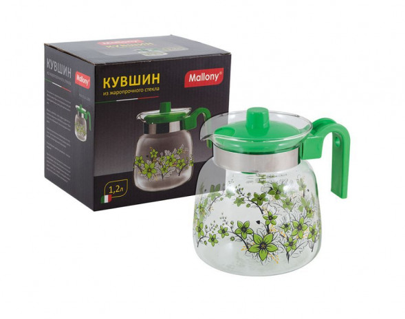Кувшин MALLONY Кувшин PENTOLA-1200, объем: 1,2 л, из жаропрочного стекла, с пластик ручкой, зеленый (910117)