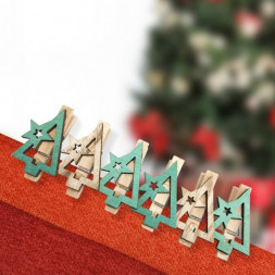 Фигура интерьерная NEON-NIGHT (504-031) ДЕРЕВЯННЫЕ ПРИЩЕПКИ "НОВОГОДНЯЯ ЕЛЬ" 14.5X4.5X1.6 CМ, 6 ШТ.