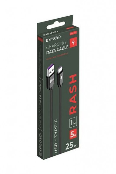 EXPLOYD EX-K-1141 Дата-кабель/USB - TYPE-C/круглый/чёрный/1М/5A/25W/Rash