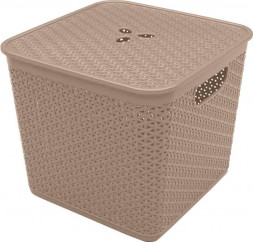 Корзина KEEPLEX KL130511015 Rattan для хранения со съемной крышкой 21л квадратная 30х30х28см морской песок
