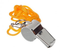 Подвижные игры на воздухе РОССИЯ Свисток проф. металлич. на шнурке в пласт. боксе, 4см 343-421