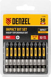 Набор бит DENZEL Набор бит торсионных PH1x50 мм, лазерная обработка шлица, сталь S2, 10 шт. 11688