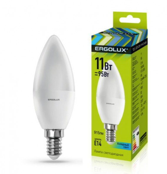Лампа ERGOLUX (13619) LED-C35-11W-E14-4K (Эл.лампа светодиодная Свеча 11Вт E14 4500K 180-240В)
