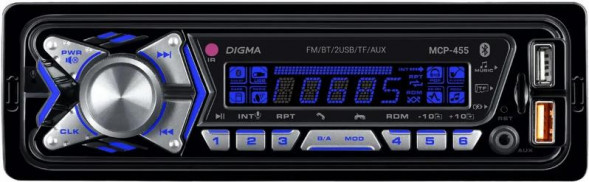 Автомагнитола DIGMA MCP-455 1DIN 4x50Вт BT5.0 USB2.0 AUX 4 ПДУ
