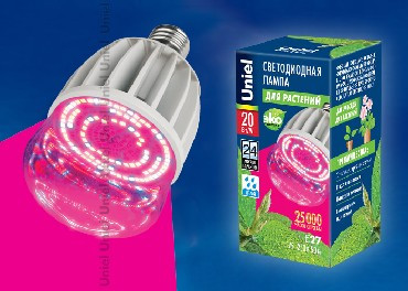 Лампа светодиодная UNIEL 11098 для растений LED-M80-20W/SP/E27/CL ALS55WH