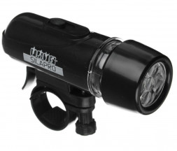 Велоаксессуары SILAPRO Фонарь велосипедный передний 2 режима, 5 диодов, пит. 4xААА, пластик, 10х3,3х6,5см, черный 195-018