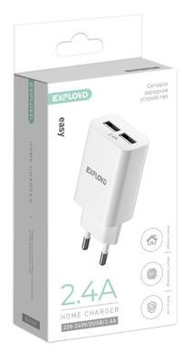 Сетевое ЗУ EXPLOYD EX-Z-1421 СЗУ 2.4A 2хUSB белый