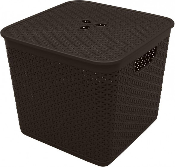 Корзина KEEPLEX KL130511011 Rattan для хранения со съемной крышкой 21л квадратная 30х30х28см темный каштан