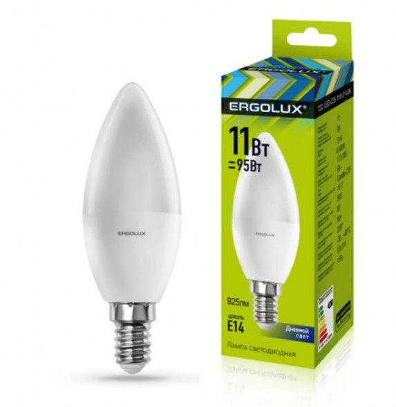Лампа ERGOLUX (13620) LED-C35-11W-E14-6K (Эл.лампа светодиодная Свеча 11Вт E14 6500K 180-240В)