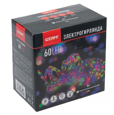 Гирлянда СТАРТ (14808) НГ 60LED RGB 3АА 8 реж 6м шнур