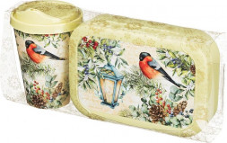 Набор посуды HOMVER Hовый год стакан с крышкой 420мл с декором + ланч-бокс 0,85л с декором (салатовый) 222106420/04