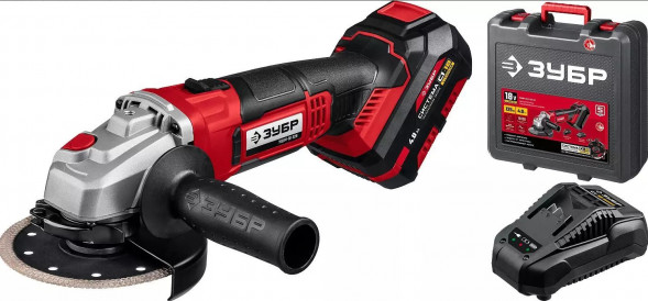 УШМ ЗУБР УШМ-18-125-41 18В, 1 АКБ (4Ач), в кейсе, УШМ.