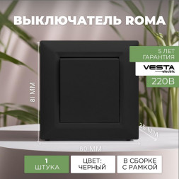 Выключатель VESTA-ELECTRIC (FVK010102CMT) Roma ,черный