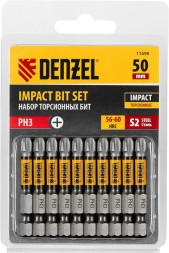 Набор бит DENZEL Набор бит торсионных PH3x50 мм, лазерная обработка шлица, сталь S2, 10 шт. 11690