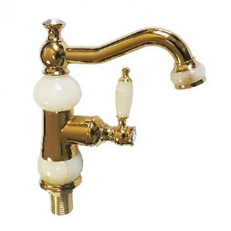 Смеситель для раковины BRIMIX 140 Смеситель для раковины , тёмное ЗОЛОТО с вставками светлого камня , шаровый