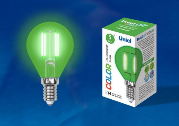 Лампочки светодиодные UNIEL (UL-00002987) LED-G45-5W/GREEN/E14 GLA02GR