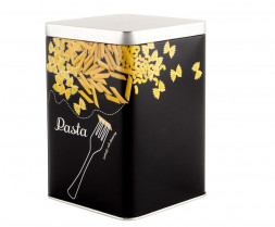 Банка с крышкой металлическая MALLONY Банка с крышкой металлическая, квадратная, объем 1000 мл, дизайн "Макароны" (008618)