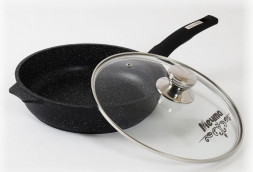 Сковорода МЕЧТА С30802 Гранит black 30см с несъемной ручкой и стекл. Крышкой