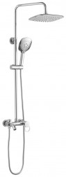 Душевой комплект BRIMIX 3074 Смеситель+стойка душевая тропический душ с двумя ХРОМИРОВАННЫМИ квадратными лейками