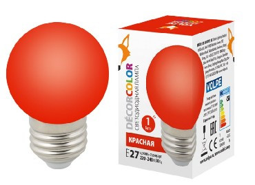 Лампа декоративная светодиодная VOLPE (UL-00005646) LED-G45-1W/RED/E27/FR/С