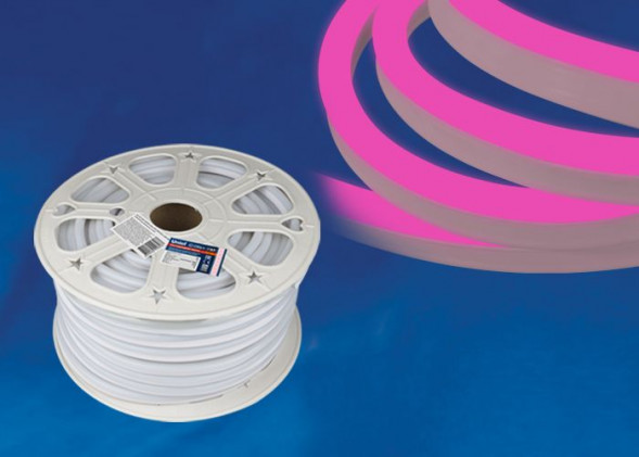 Светодиодная лента UNIEL (UL-00003768) ULS-N21-2835-120LED/m-8mm-IP67-220V-8W/m-50M-PINK бобина