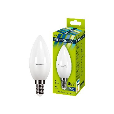 Лампа ERGOLUX (12874) LED-C35-7W-E14-6K (Эл.лампа светодиодная Свеча 7Вт E14 6500K 172-265В)