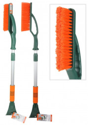 Щетка для снега LI-SA LS203/2 cо скребком, телескоп., поролоновая ручка, оранжево-зеленая (84,5-112,5см) 48320