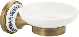 Мыльница BRIMIX 94004 Мыльница керамическая белая с креплением к стене, цвет БРОНЗА, с керамической вставкой с орнаментом