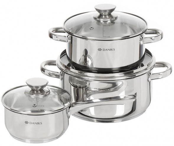 Набор посуды DANIKS GS-01201-6S (358015) 6 пр, кастрюли 1.5,3.1,5.4 л