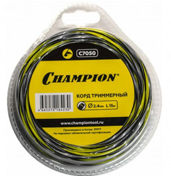Корд триммерный CHAMPION C7050 Корд трим.TORNADO 2.4мм* 15м (витой квадрат)