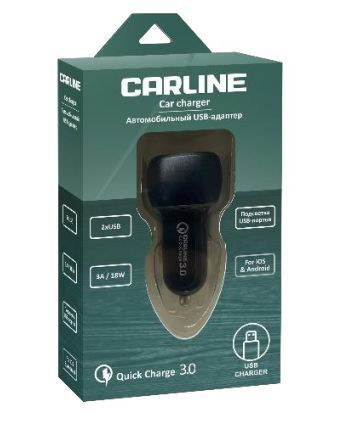 Автозарядка CARLINE CH-2QC 2хUSB Quick Charge 3.0 в прикуриватель 12В черный в коробке