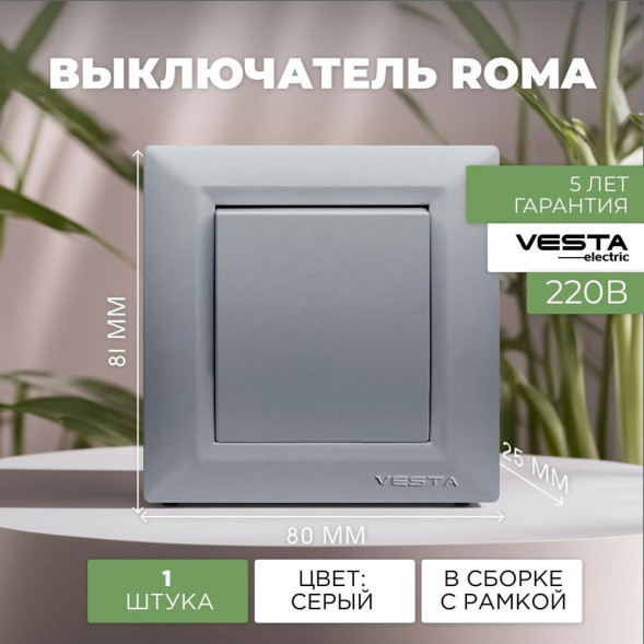 Выключатель VESTA-ELECTRIC (FVK010114SRM) Roma ,серый