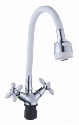 Смеситель АНТЕЙ 5770717-ANT Радуга Смеситель д/кухни с 2-мя рукоятками, с силиконовым изливом, креп.гайка, белый