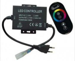 аксессуары для светильников ECOLA RFB615KSB LED STRIP 220V RGB RF CONTROLLER (IP20) 1500W 6,6A для ленты 220V 16X8 IP68 с кольцевым сенсорным черным радиопультом