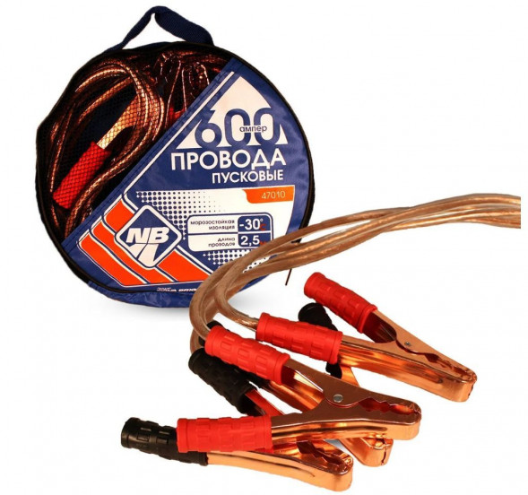 Провода пусковые NOVA BRIGHT 600А с прозрачной изоляцией, в сумке, 2.5м 47010