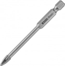 Сверло DENZEL Сверло по керамической плитке 6 мм, крестовая пластина, 6-гр. хвостовик// DENZEL Сверло по керамической плитке 6 мм, крестовая пластина, 6-гр. хвостовик//