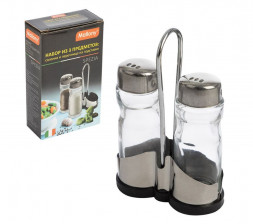 Набор из 3 предметов MALLONY Набор из 3 предметов SPEZIA: солонка 40мл и перечница 40 мл на подставке (нерж.сталь, стекло) (009367)