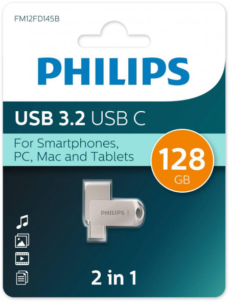Флеш накопитель PHILIPS 2-in-1 128Gb серебристый (FM12FD145B/97)