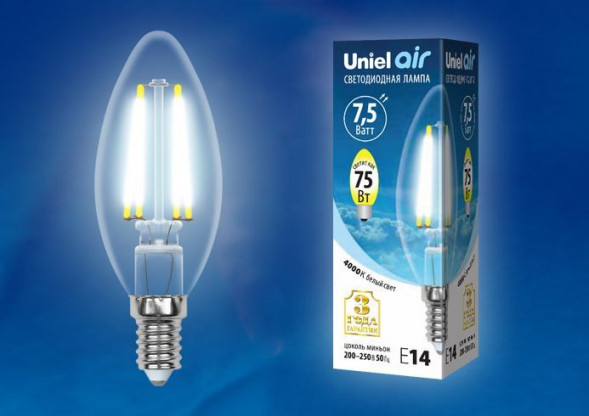 Лампочки светодиодные UNIEL (UL-00003247) LED-C35-7,5W/NW/E14/CL GLA01TR
