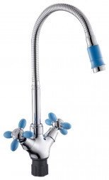 Смеситель АНТЕЙ 5770713-ANT Радуга Смеситель д/кухни с 2-мя рукоятками, с силиконовым изливом, креп.гайка, голубой