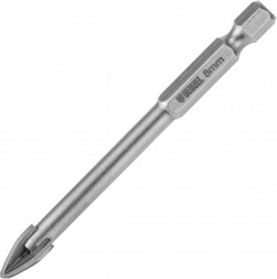 Сверло DENZEL Сверло по керамической плитке 8 мм, крестовая пластина, 6-гр. хвостовик// DENZEL Сверло по керамической плитке 8 мм, крестовая пластина, 6-гр. хвостовик//