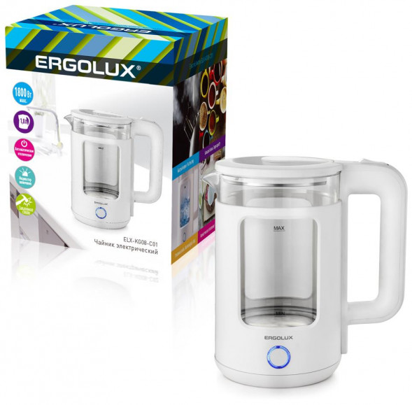 Чайник электрический ERGOLUX ELX-KG08-C01 белый
