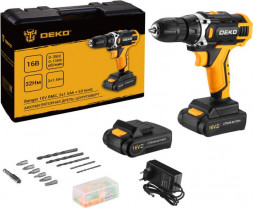 Аккумуляторная дрель-шуруповерт DEKO Banger 16V в кейсе + набор 63 инструмента для дома, 16В, 2х1.5Ач 080-1003