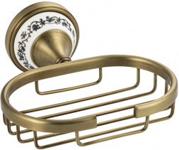 Мыльница BRIMIX 94007 Мыльница металлическая, решетка, на основании, цвет БРОНЗА, с керамической вставкой с орнаментом